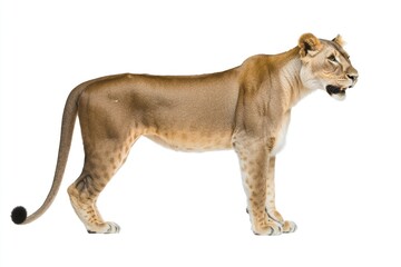 Obraz premium Lioness Profile, White Background, African Safari, Wildlife Conservation.
