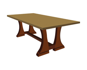 Wooden dining table with pedestal base, realistic furniture illustration on white background