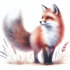 Obraz premium Watercolor fullbody illustration of fox, isolated on white background, hand-painted animal art