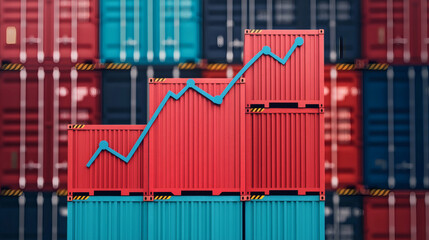 A graphic showing shipping containers with a rising graph overlay, symbolizing growth in trade or logistics.