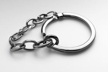 Obraz premium A close-up of a shiny silver metal chain link, showcasing its polished surface and intricate design against a soft gradient background.