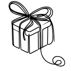Minimalist Line Drawing of a Gift Box with Ribbon