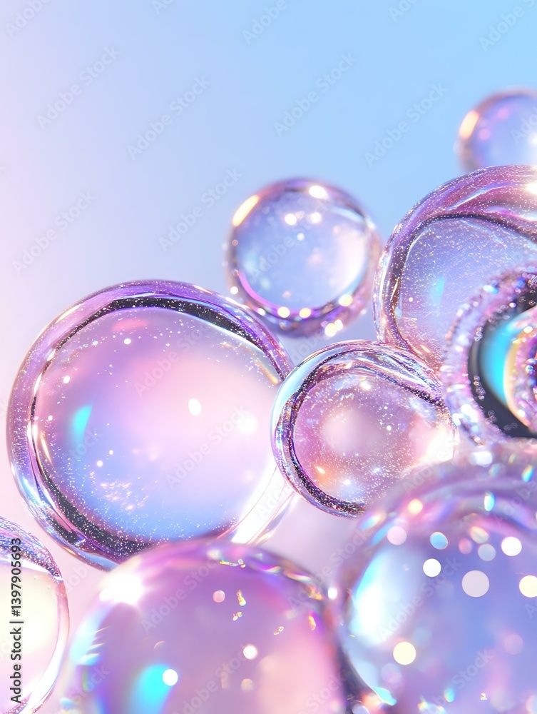 Aufkleber luminescent spheres with iridescent reflections in pink and blue tones create dreamy abstract macro 