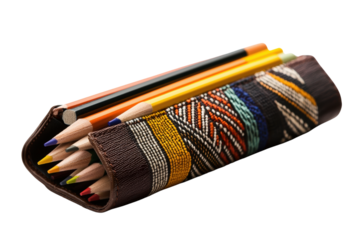 Colorful Pencils in a Beaded Case Vibrant Art Supplies for Creative Projects