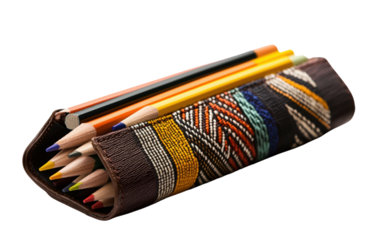 Colorful Pencils in a Beaded Case Vibrant Art Supplies for Creative Projects