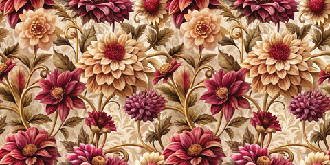 Vibrant floral wallpaper design featuring rich tones and intricate textures.