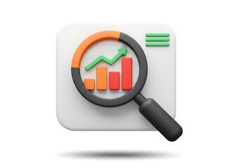 3D magnifying glass over a chart showing an upward trend in isolated on white background