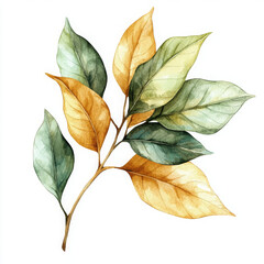 Beautiful watercolor leaves in various shades of green and gold, showcasing nature elegance