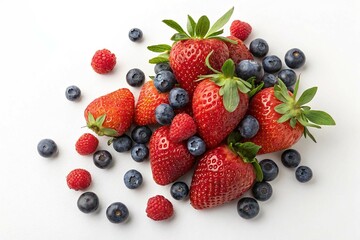 Obraz premium Sweet strawberry and blueberries on white background
