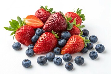 Sweet strawberry and blueberries on white background