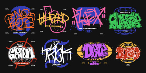 Urban graffiti vector set. Graffiti t-shirt designs bundle for print. Streetwear graphic tee shirt design, © Universtock