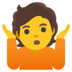 Shrugging Emoji with Curly Hair and Orange Shirt (Default Yellow)
