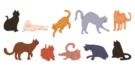 Set Of Flat Cartoon Cat