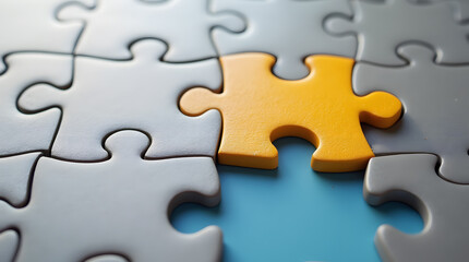 Puzzle Pieces with One Yellow Piece and Blue Void