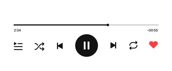 Music player UI with audio controls, track duration bar, and modern layout. Vector media player widget illustration. © Eddie Montelibano