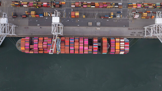 Los Angeles, United States - March 2025: Aerial View of Long Island port harbor, in Los Angeles, USA.