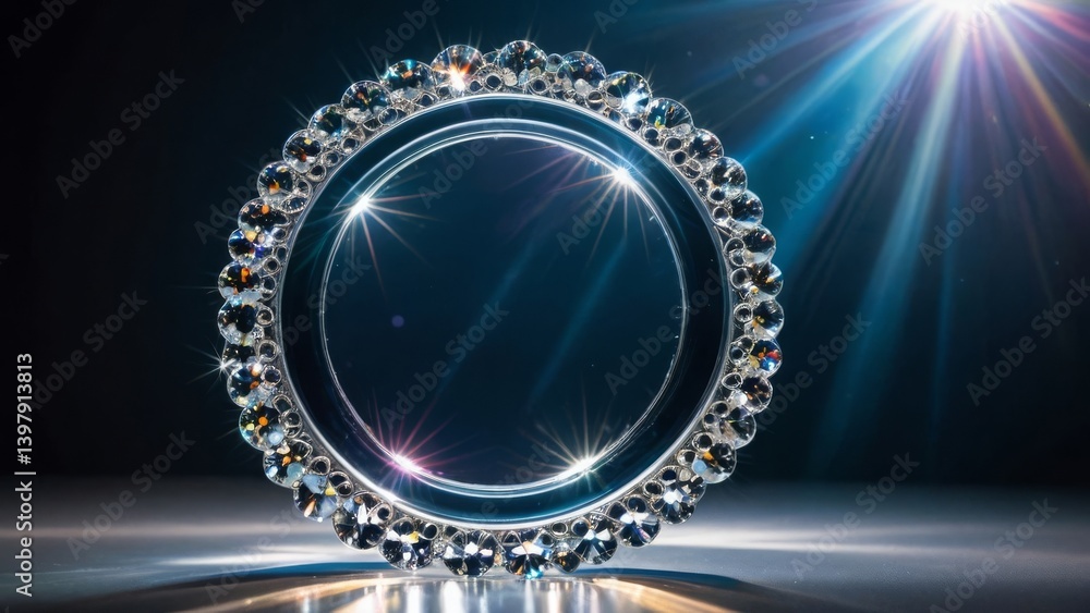 Poster Sparkling circular crystal object with radiant light reflections, creating a luxurious and elegant aura