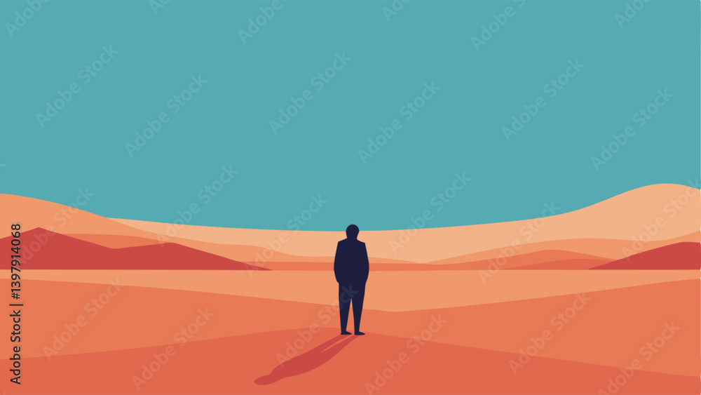 Poster isolation a lone figure standing in a vast empty landscape ing feelings of loneliness and lack of su