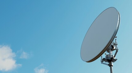 Satellite dish against a clear blue sky with minimal clouds