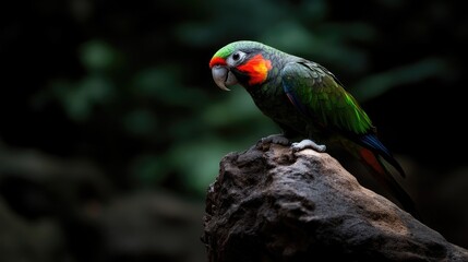 Obraz premium Vibrant parrot perched on a weathered log