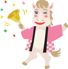 Fototapeta premium セールでハンドベルを持つ午年のかわいい馬