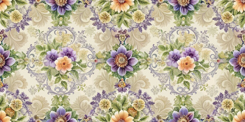 Beautiful vintage floral pattern with intricate details in pastel colors.