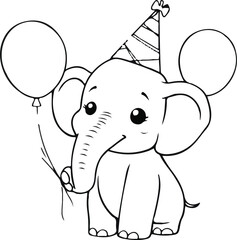 A black and white coloring birthday elephant 2