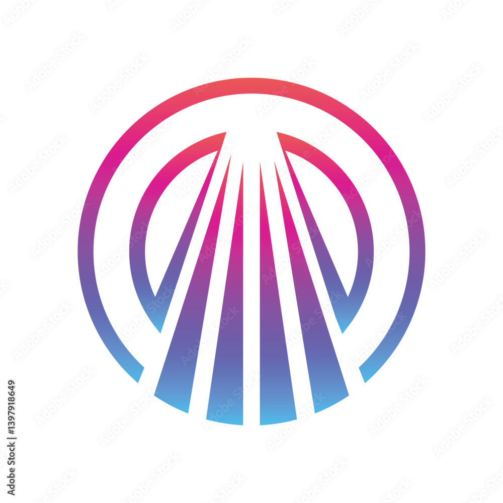Poster this is an abstract flat logo design of a spotlight or search light that came from above on a circle