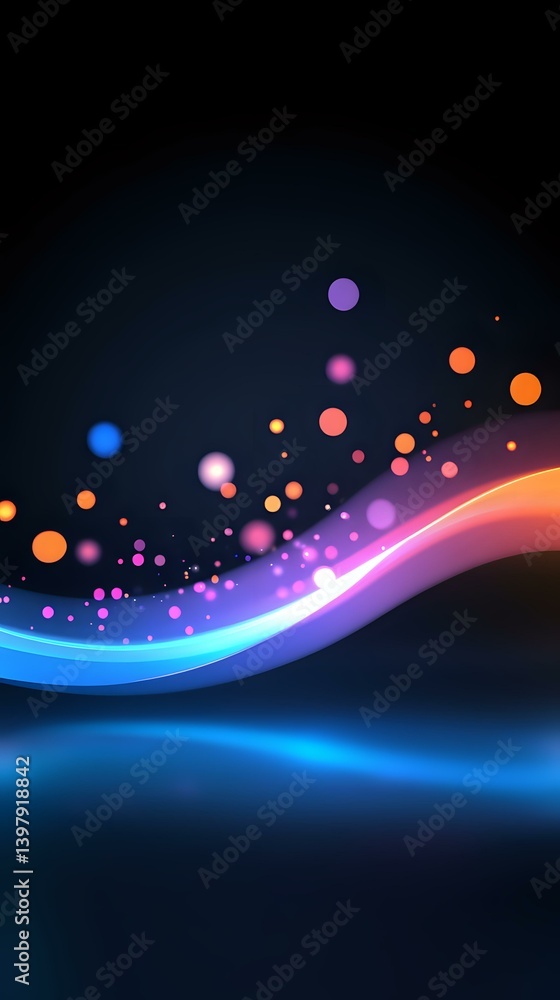 Aufkleber glowing abstract wave with colorful bokeh lights and particles floating against dark background, fea