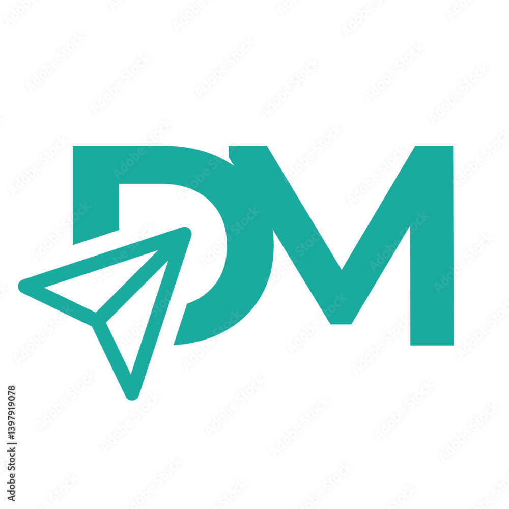 Poster this is a logo design of initial dm with click cursor on the letter d