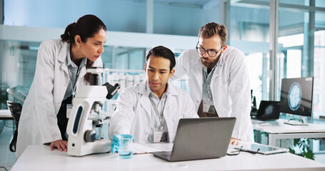 Group, scientist and people with chemical beaker for research, innovation and chemistry. Science...
