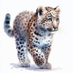 Fototapeta premium Watercolor fullbody illustration of leopard, isolated on white background, hand-painted animal art