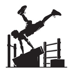 Silhouettes of parkour sports player vector.