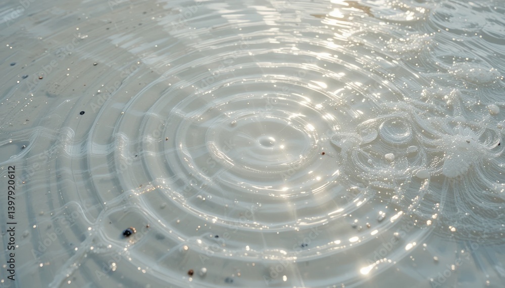 Poster raindrop ripples create serene patterns on water surface natural setting close-up photography tranqu