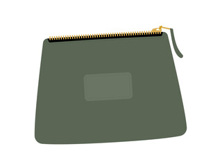 Make up back flat cartoon vector illustration isolated on transparent background. Green pouch with zipper.