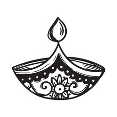 Hand-Drawn Diya Lamp Vector for Diwali Festival