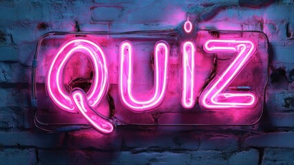 Bright neon sign displaying the word "QUIZ" on a brick wall.