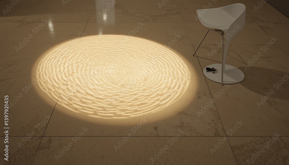 Poster artistic light reflection creating circular patterns modern gallery digital art installation minimal