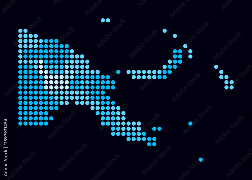 Poster papua new guinea dotted map. digital style map of the country on dark background. papua new guinea s