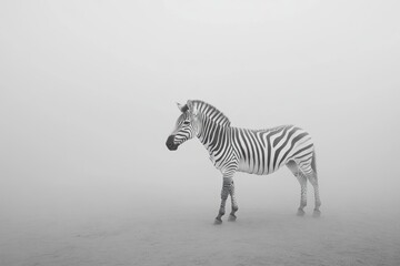 Zebra in a misty landscape; wildlife photography