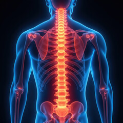 Anatomical illustration of human spine, showcasing vertebrae and surrounding structures vibrant colors. This highlights complexity of skeletal