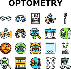 optometry vision eye glasses icons set vector