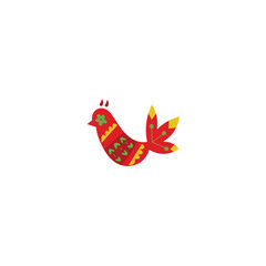 Folk Art Style Colorful Bird Vector Illustration