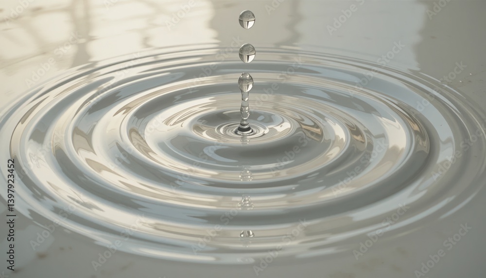 Aufkleber droplet impact creating ripples on water surface tranquil environment close-up photography serene vi
