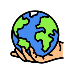 hands holding a globe eco conscious color icon vector illustration
