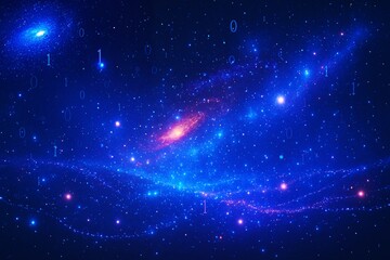 Digital Galaxy with Floating Code and Lights