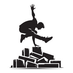 Silhouettes of parkour sports player vector.