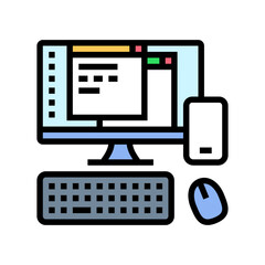 desktop computer phone color icon vector illustration
