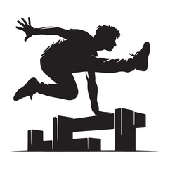Silhouettes of parkour sports player vector.