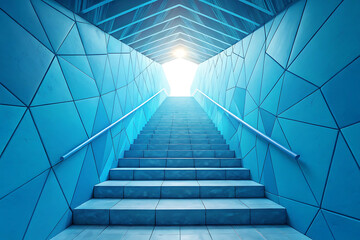 Obraz premium Futuristic Geometric Staircase in Blue – Digital Art with Minimalist and Abstract Elements